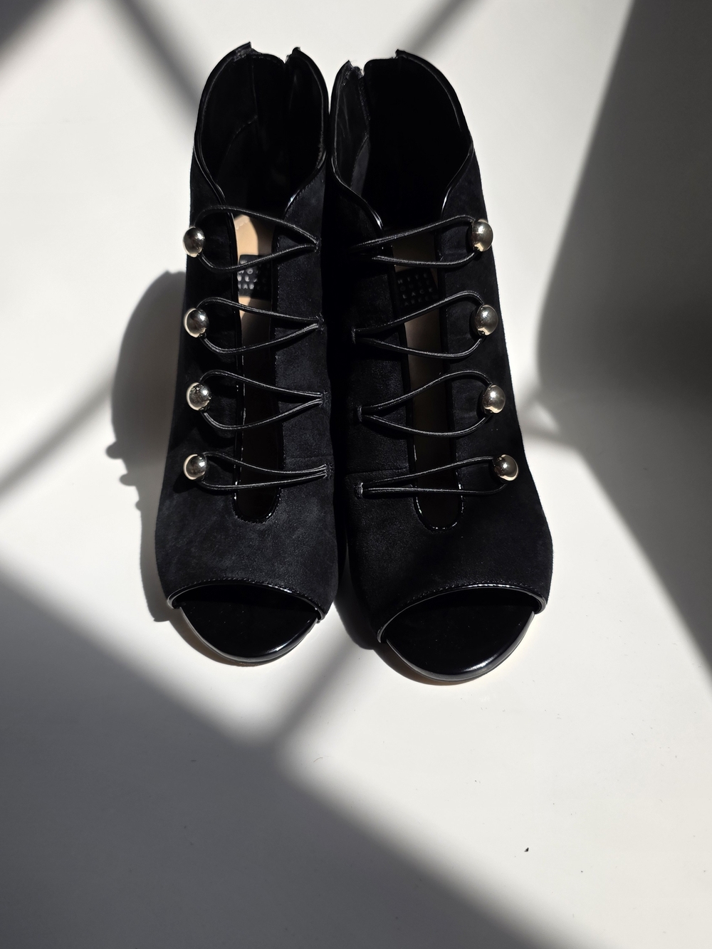 White House Black Market Black Suede Lace-Up Peep-Toe Ankle Booties